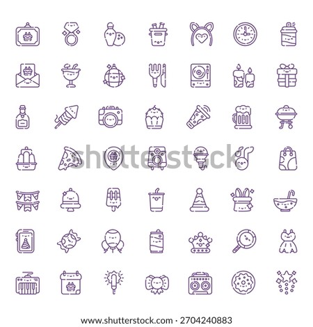 Happy Birthday Icon Vector Collection – Balloons, Party Hats, Cake, Gifts, Confetti, Decorations, Typography, Stickers, Clipart and Celebration Elements Pack