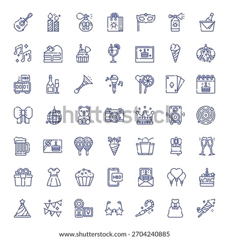 Happy Birthday Icon Vector Collection – Balloons, Party Hats, Cake, Gifts, Confetti, Decorations, Typography, Stickers, Clipart and Celebration Elements Pack
