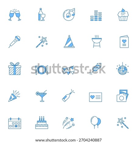 Happy Birthday Icon Vector Collection – Balloons, Party Hats, Cake, Gifts, Confetti, Decorations, Typography, Stickers, Clipart and Celebration Elements Pack