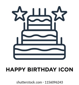 Happy birthday icon vector isolated on white background, Happy birthday transparent sign , thin symbols or lined elements in outline style