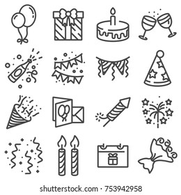 Happy birthday icons on white background. Vector illustration set