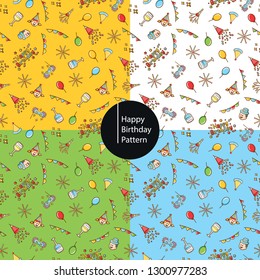 happy birthday icons pattern background