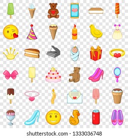Happy birthday icons set. Cartoon style of 36 happy birthday vector icons for web for any design