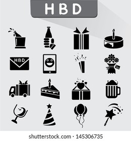 happy birthday icons set, party icons set