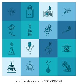 Happy Birthday Icons Set. Simple, Minimalistic and Flat Style. Monochrome color. Vector