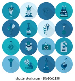 Happy Birthday Icons Set. Simple, Minimalistic and Flat Style. Monochrome color. Long Shadow. Vector