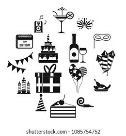 Happy Birthday icons set in simple style. Party and celebration elements set collection vector illustration