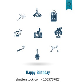 Happy Birthday Icons Set. Simple, Minimalistic and Flat Style. Vector