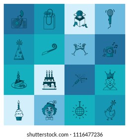 Happy Birthday Icons Set. Simple, Minimalistic and Flat Style. Monochrome color. Vector