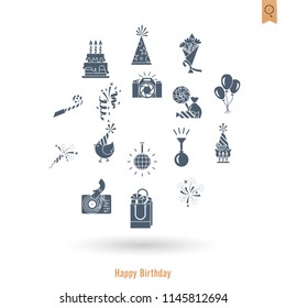 Happy Birthday Icons Set. Simple, Minimalistic and Flat Style. Vector