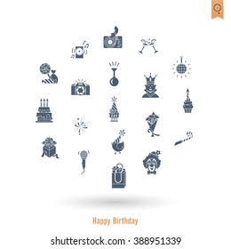 Happy Birthday Icons Set. Simple, Minimalistic and Flat Style. Vector
