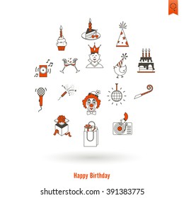 Happy Birthday Icons Set. Simple, Minimalistic and Flat Style. Vector
