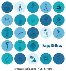 Happy Birthday Icons Set. Simple, Minimalistic and Flat Style. Monochrome color. Vector