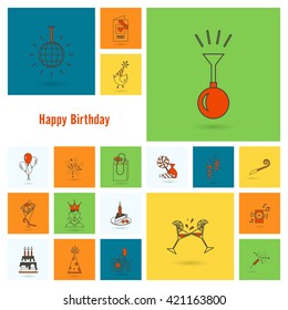 Happy Birthday Icons Set. Simple, Minimalistic and Flat Style. Colorful. Vector
