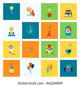 Happy Birthday Icons Set. Simple, Minimalistic and Flat Style. Colorful. Vector