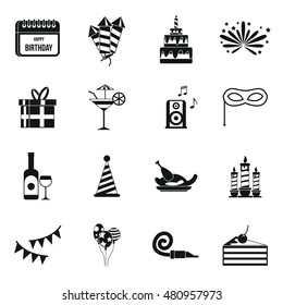 Happy Birthday icons set in simple style. Party and celebration elements set collection vector illustration