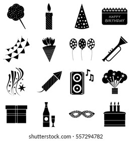 Happy birthday icons set. Simple illustration of 16 happy birthday vector icons for web