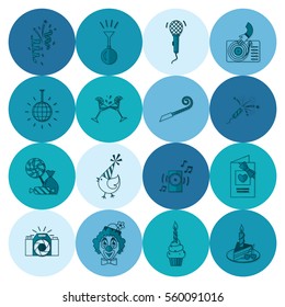 Happy Birthday Icons Set. Simple, Minimalistic and Flat Style. Monochrome color. Vector