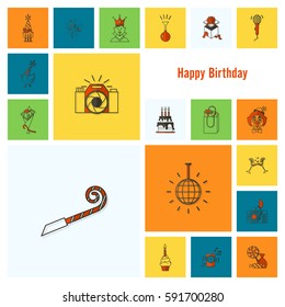 Happy Birthday Icons Set. Simple, Minimalistic and Flat Style. Colorful. Vector
