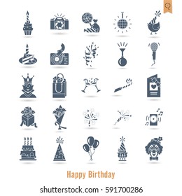 Happy Birthday Icons Set. Simple, Minimalistic and Flat Style. Vector