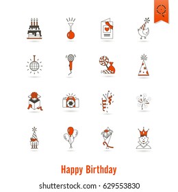 Happy Birthday Icons Set. Simple, Minimalistic and Flat Style. Vector