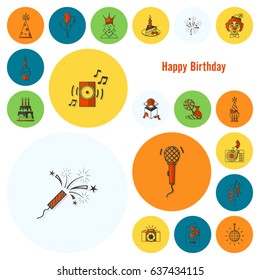 Happy Birthday Icons Set. Simple, Minimalistic and Flat Style. Colorful. Vector