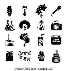 Happy birthday icons set. Simple illustration of 16 happy birthday vector icons for web