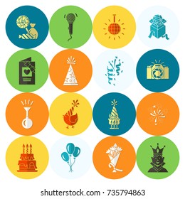 Happy Birthday Icons Set. Simple, Minimalistic and Flat Style. Colorful. Vector