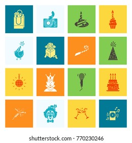 Happy Birthday Icons Set. Simple, Minimalistic and Flat Style. Colorful. Vector