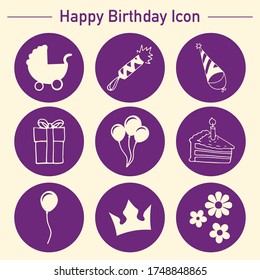 Happy birthday icons set. Vector elements for modern design.