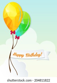 Happy birthday illustration with balloons triangle and ribbon