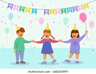 Happy birthday illustration with happy boy holding vector illustration