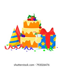 Happy birthday illustration. Celebration set.