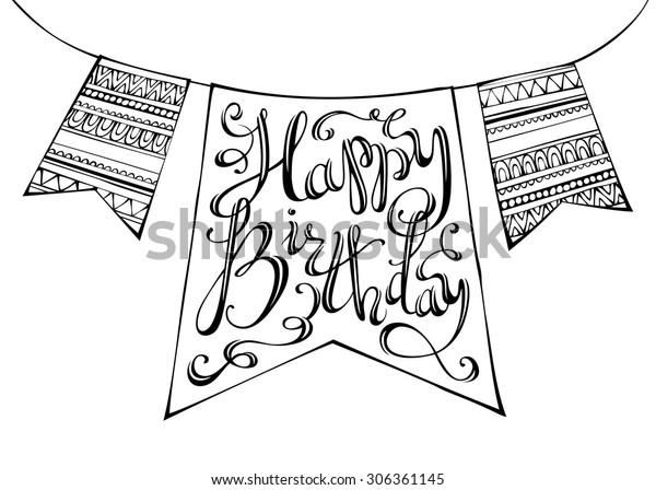 Happy Birthday Illustration Handwritten Text Doodles Stock Vector ...
