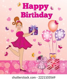 Happy birthday illustration for holiday. Bright illustration for holiday. Cute illustration for birthday, Christmas, Easter and others holidays. Vector illustration.