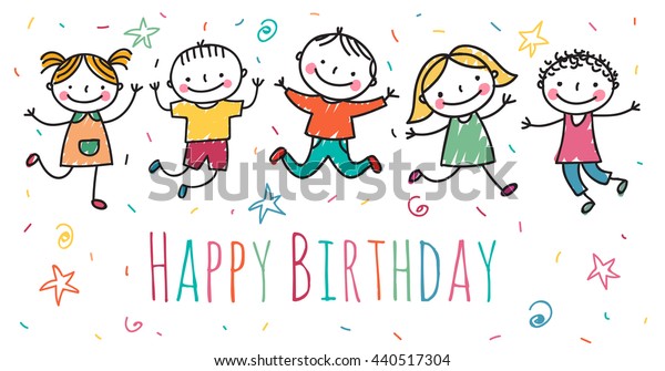 Happy Birthday Illustration Kids Drawing Style Stock Vector Royalty Free