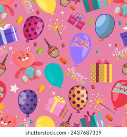 Feliz cumpleaños, ilustración, patrón sin fisuras