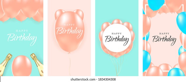 Happy Birthday Illustration Template with hand drawing lettering and golden bottles of champagne