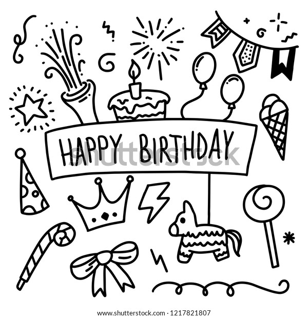 Happy Birthday Illustrations Drawn By Hand Royalty Free Stock Image