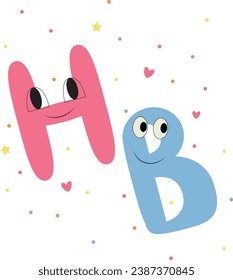 Happy birthday inscription. Funny short inscription with eyes.