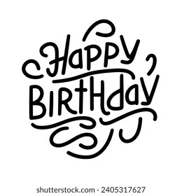 Happy Birthday inscription. Handwriting concept text banner Happy Birthday short phrase square composition. Hand drawn vector art.