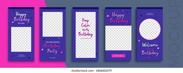 Happy Birthday Instagram Stories Editable Template For Social Media.  Photo Overlay With A Birthday Theme. Streaming.