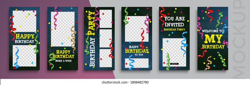 Happy Birthday Instagram Stories Editable Template For Social Media.  Photo Overlay With A Birthday Theme. Streaming.