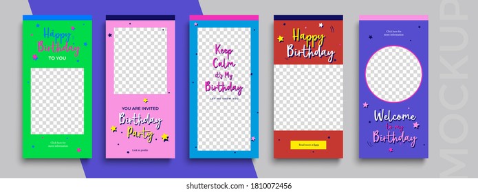 Happy Birthday Instagram Stories Editable Template For Social Media.  Photo Overlay With A Birthday Theme. Streaming.