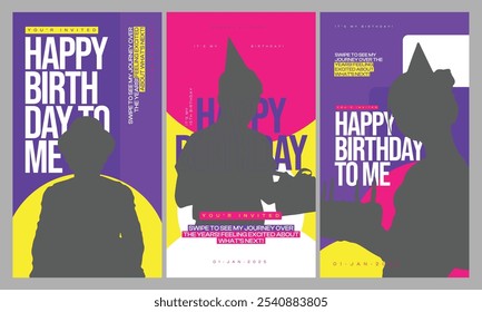 Happy Birthday Instagram stories editable template for social media. Photo overlay with a birthday theme. Birthday Celebration