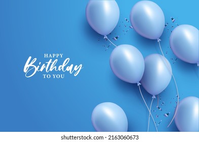 Happy Birthday invitation card with ballons on blue