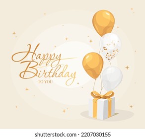 Happy Birthday invitation card with balloons and gift box	