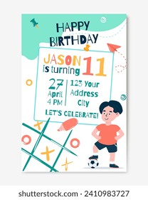 Happy birthday invitation card for boy. Vector illustration