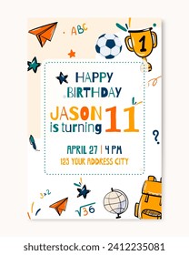 Happy birthday invitation card for boy. Vector illustration