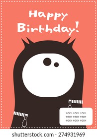 Happy birthday invitation card with cute monster vector illustration